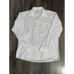 Geoffrey Beane 17 36/37 Regular Fit White With Blue & Pink Striped Dress Shirt